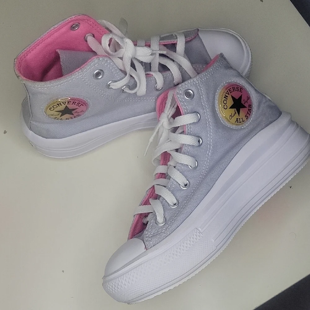 Converse Gray and Pink High-Top Sneakers Sz3